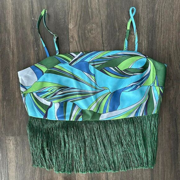 House of Harlow Satin Fringe Groovy Set Crop Top + Midi High Waist Skirt Size XS - Picture 4 of 11